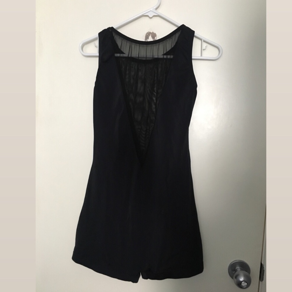 BLACK BODYSUIT/BIKE-TARD w/ MESH INSET